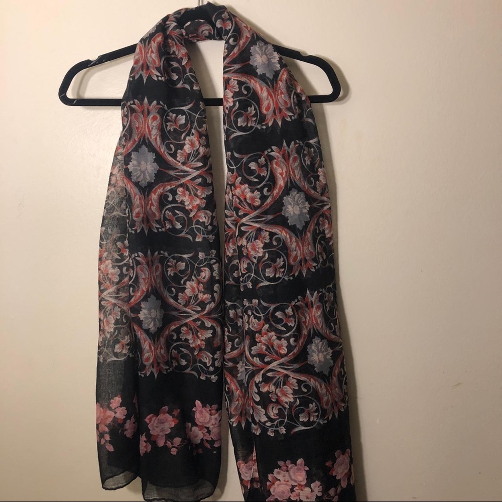 Black and red floral scarf